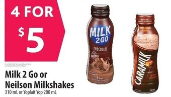 Co-op Milk 2 Go or Neilson Milkshakes 310ml or Yoplait Yop 200ml offer