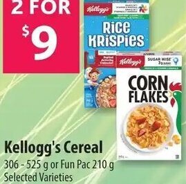 Co-op Kellogg's Cereal 306 - 525g or Fun Pac 210g offer