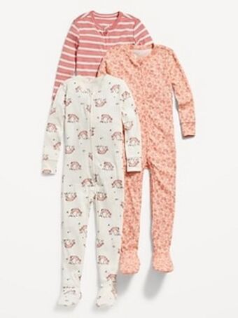 Old Navy Unisex 2-way-zip printed footie pajama one-piece 3-pack for toddler & baby offer