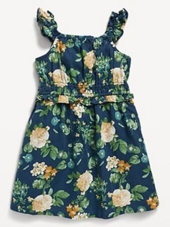 Old Navy Sleeveless fit & flare ruffle-trim linen-blend dress for toddler girls offer