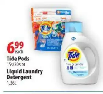Tide pods 15s/20s or liquid laundry detergent 1.36L