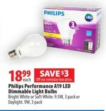 London Drugs Philips performance A19 LED dimmable light bulbs offer