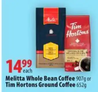 London Drugs Melitta whole bean coffee 907g or tim hortons ground coffee 652g offer