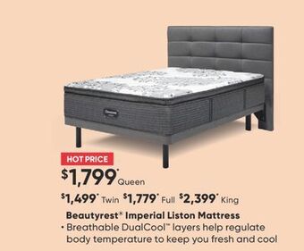 Sleep Country Beautyrest imperial liston mattress offer