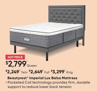 Sleep Country Beautyrest imperial lux balsa mattress offer