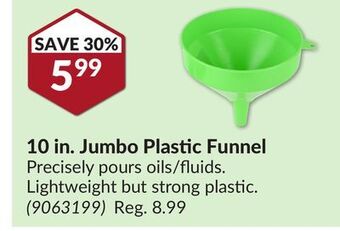 Princess Auto 10 in. jumbo plastic funnel offer