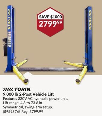 Princess Auto 9, 000 lb 2-post vehicle lift offer