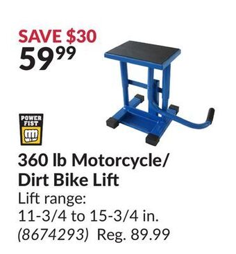 Princess Auto 360 lb motorcycle/dirt bike lift offer