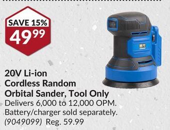Princess Auto 20v li-ion cordless random orbital sander, tool only offer