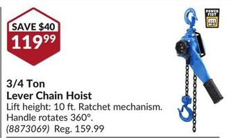 Princess Auto 3/4 ton lever chain hoist offer