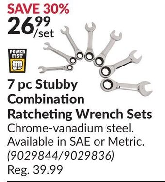 Princess Auto 7 pc stubby combination ratcheting wrench sets offer