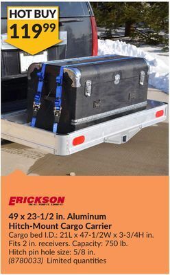 Princess Auto 49 x 23-1/2 in. aluminum hitch-mount cargo carrier bed offer