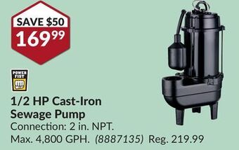 Princess Auto 1/2 hp cast-iron sewage pump offer