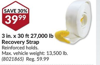 Princess Auto 3 in. x 30 ft 27, 000 lb recovery strap offer