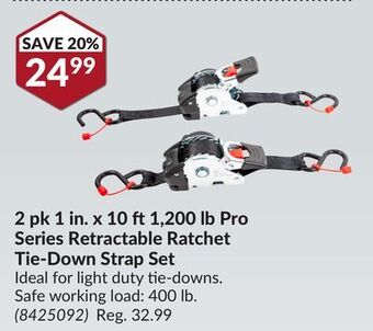 Princess Auto 2 pk 1 in. x 10 ft1,200 lb pro series retractable ratchet tie-down strap set offer