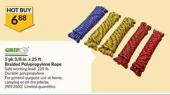 Princess Auto 5 pk 3/8 in. x 25 braided polypropylene rope offer