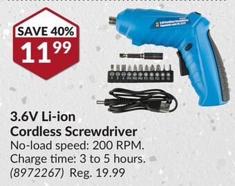 Princess Auto 3.6v li-ion cordless screwdriver offer