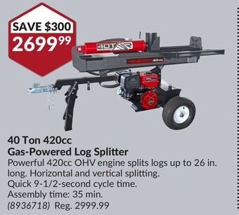 Princess Auto 40 ton 420cc gas-powered log splitter offer