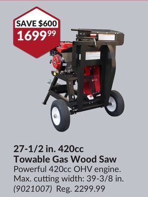 Princess Auto 27-1/2 in. 420cc towable gas wood saw offer