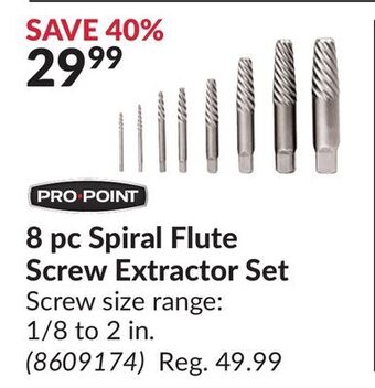 Princess Auto 8 pc spiral flute screw extractor set offer