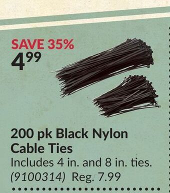 Princess Auto 200 pk black nylon cable ties offer