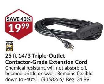 Princess Auto 25 ft 14/3 triple-outlet contactor-grade extension cord offer
