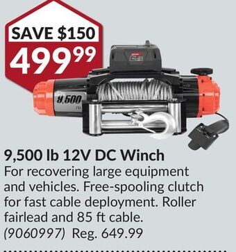 Princess Auto 9, 500 lb 12v dc winch offer