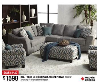 Bad Boy Superstore 2pc. fabric sectional with accent pillows offer