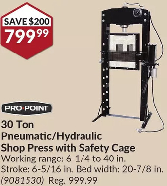 Princess Auto Pro.point 30 ton pneumatic/hydraulic shop press with safety cage offer