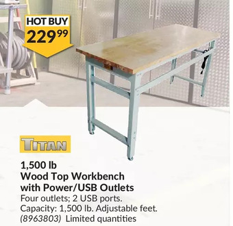 Princess Auto Titan 1,500 lb wood top workbench with power/usb outlets offer