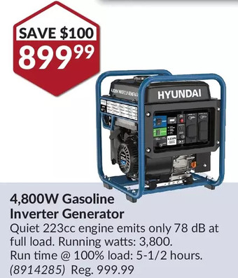 Princess Auto Hyundai 4,800w gasoline inverter generator offer