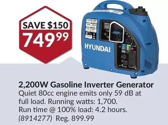 Princess Auto Hyundai 2,200w gasoline inverter generator offer