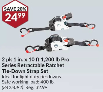 Princess Auto 2 pk 1 in. x 10 ft 1,200 lb pro series retractable ratchet tie-down strap set offer