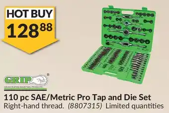 Princess Auto Grip 110 pc sae/metric pro tap and die set offer