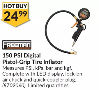 Princess Auto Freeman 150 psi digital pistol-grip tire inflator offer