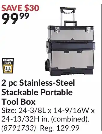 Princess Auto Power fist 2 pc stainless-steel stackable portable tool box offer