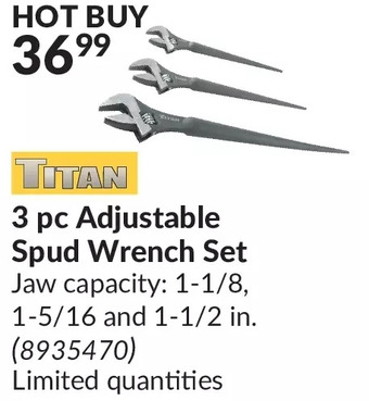 Princess Auto Titan 3 pc adjustable spud wrench set offer
