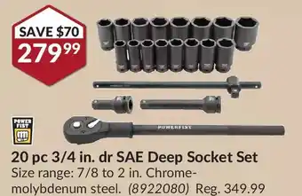 Princess Auto Power fist 20 pc 3/4 in. dr sae deep socket set offer