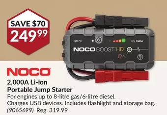 Princess Auto Noco 2,000a li-ion portable jump starter offer