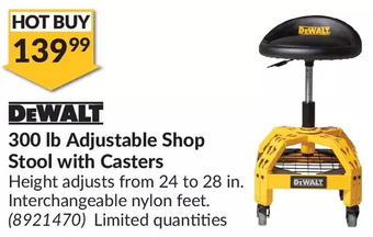 Princess Auto Dewalt 300 lb adjustable shop stool with casters offer