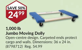 Princess Auto 1,000 lb jumbo moving dolly offer