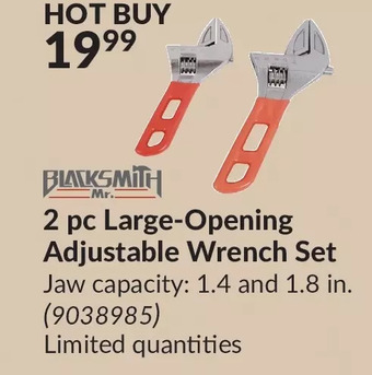 Princess Auto Mr. blacksmith 2 pc large-opening adjustable wrench set. offer