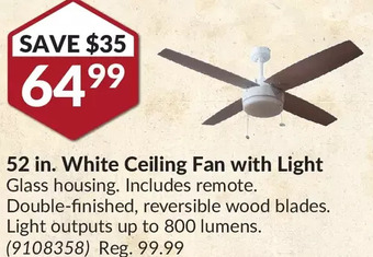 Princess Auto 52 in. white ceiling fan with light offer