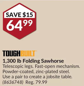 Princess Auto Toughbuilt 1,300 lb folding sawhorse offer