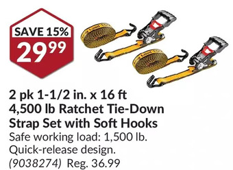 Princess Auto Cat 2 pk 1-1/2 in. x 16 ft 4,500 lb ratchet tie-down strap set with soft hooks offer