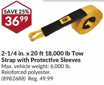 Princess Auto Cat 2-1/4 in. x 20 ft 18,000 lb tow strap with protective sleeves offer