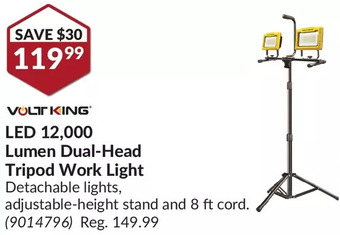 Princess Auto Volt king led 12,000 lumen dual-head tripod work light offer