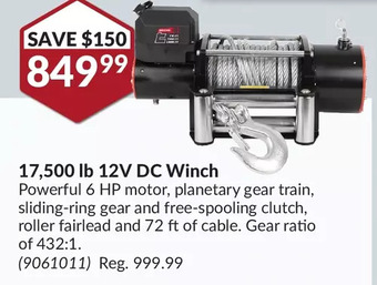 Princess Auto Erickson 17,500 lb 12v dc winch offer