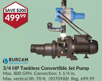 Princess Auto Burcam 3/4 hp tankless convertible jet pump offer