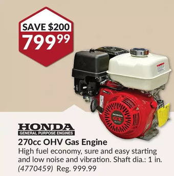 Princess Auto Honda 270cc ohv gas engine offer